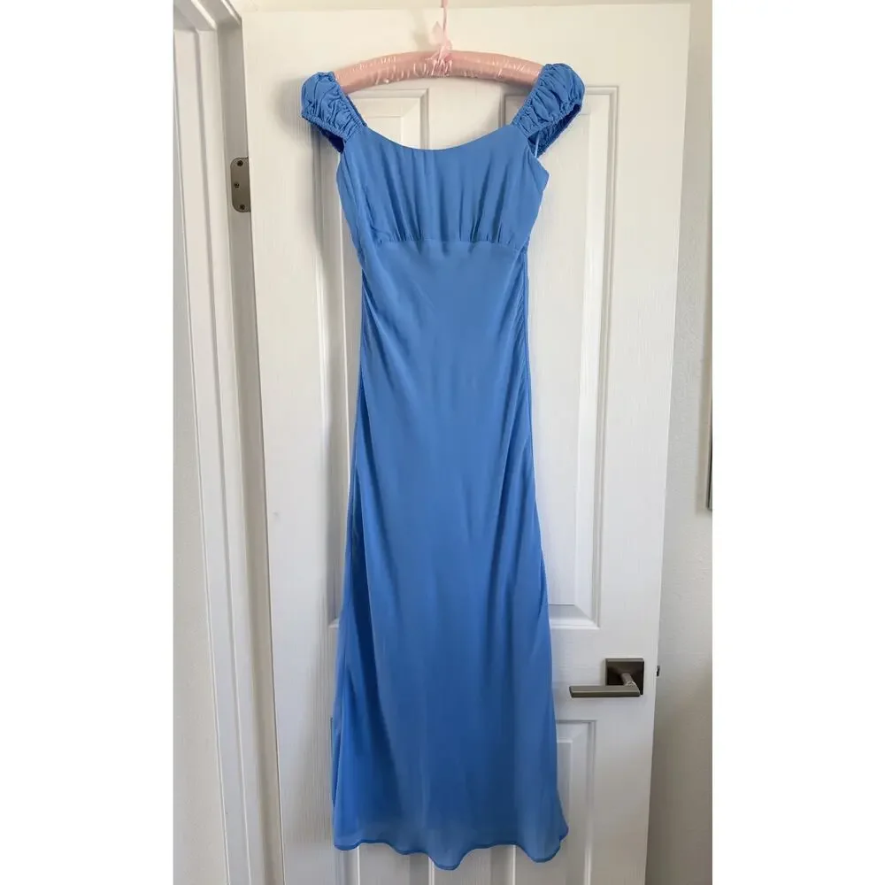 Abercrombie & Fitch Gathered-Sleeve Maxi Dress Light Blue Size S